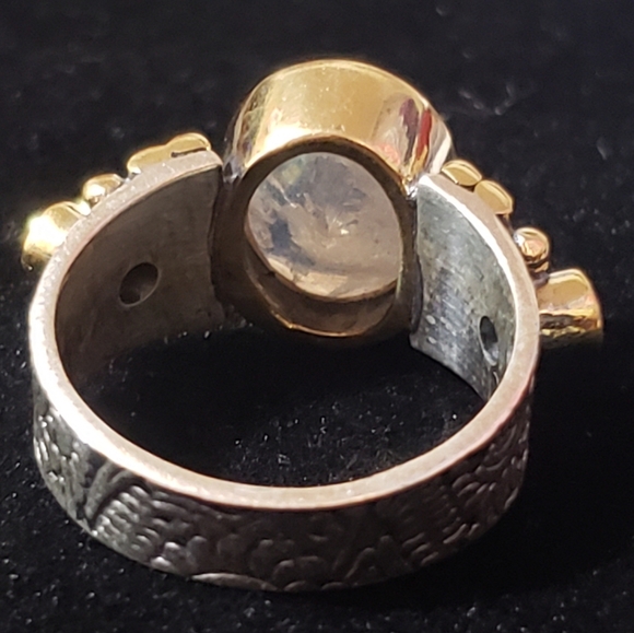 Rainbow Moonstone Ring ~ 925 Sterling Silver w/ Brass Accents - Picture 13 of 16